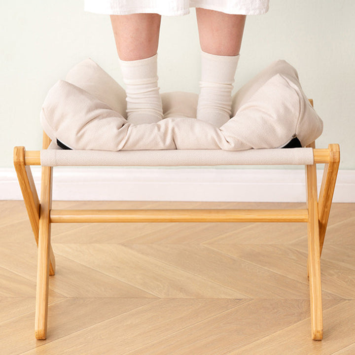 Contemporary Scandinavian Bamboo Faux Cashmere Rectangular Footstool With Foldable Design For Living Room And Entryway