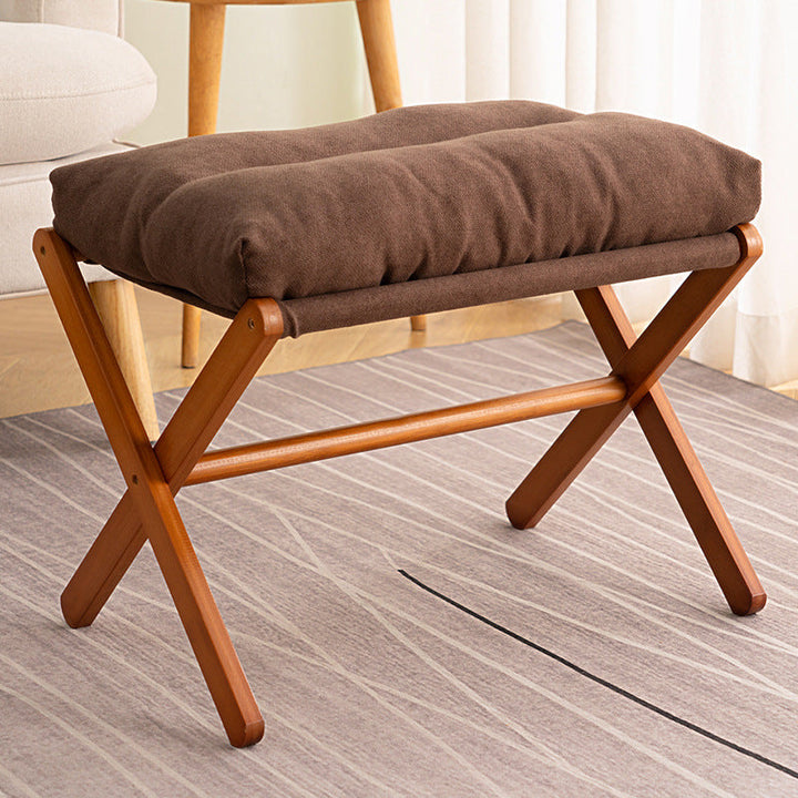 Contemporary Scandinavian Bamboo Faux Cashmere Rectangular Footstool With Foldable Design For Living Room And Entryway