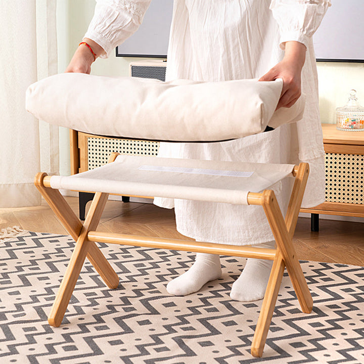 Contemporary Scandinavian Bamboo Faux Cashmere Rectangular Footstool With Foldable Design For Living Room And Entryway