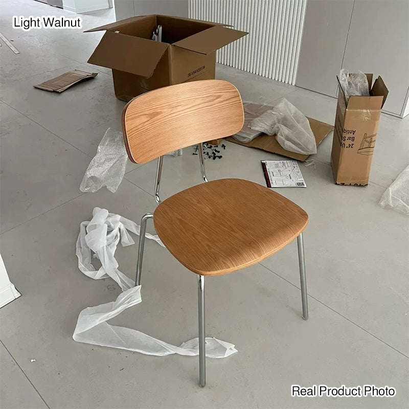 Modern Mid-century Plywood Carbon Steel Rounded Square Curved Stackable Dining Chair For Dining Room