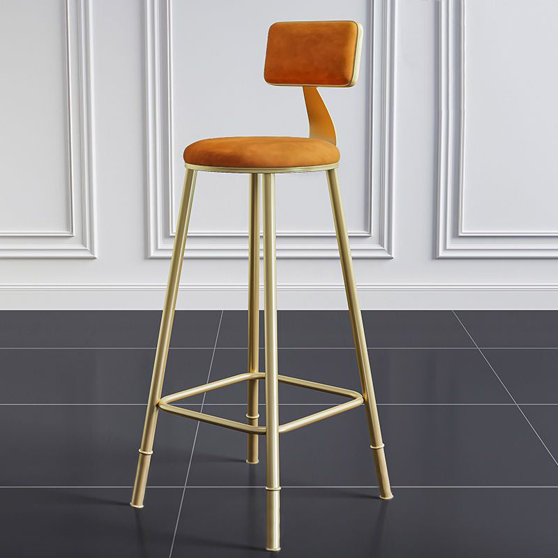 Contemporary Luxury Round Rectangular Velvet Iron Bar Stool Backrest Footrest For Dining Room