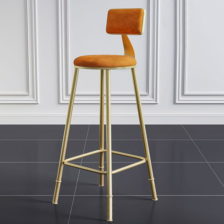 Contemporary Luxury Round Rectangular Velvet Iron Bar Stool Backrest Footrest For Dining Room