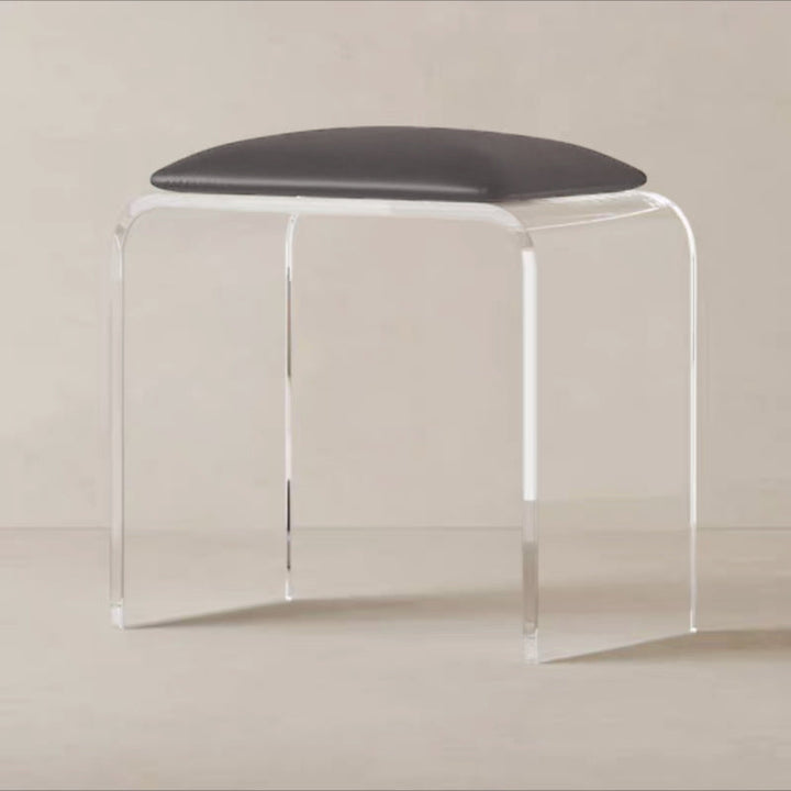 Modern Minimalist Rectangular Acrylic Faux Leather Vanity Stool For Bedroom