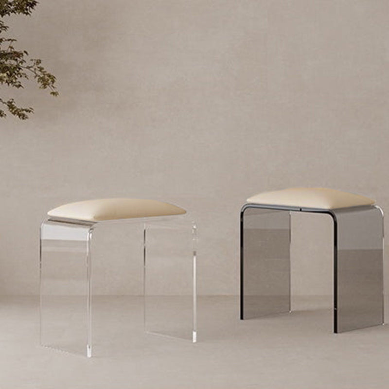 Modern Minimalist Rectangular Acrylic Faux Leather Vanity Stool For Bedroom