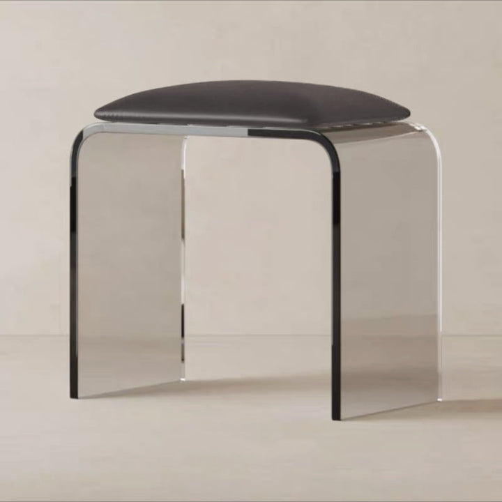 Modern Minimalist Rectangular Acrylic Faux Leather Vanity Stool For Bedroom