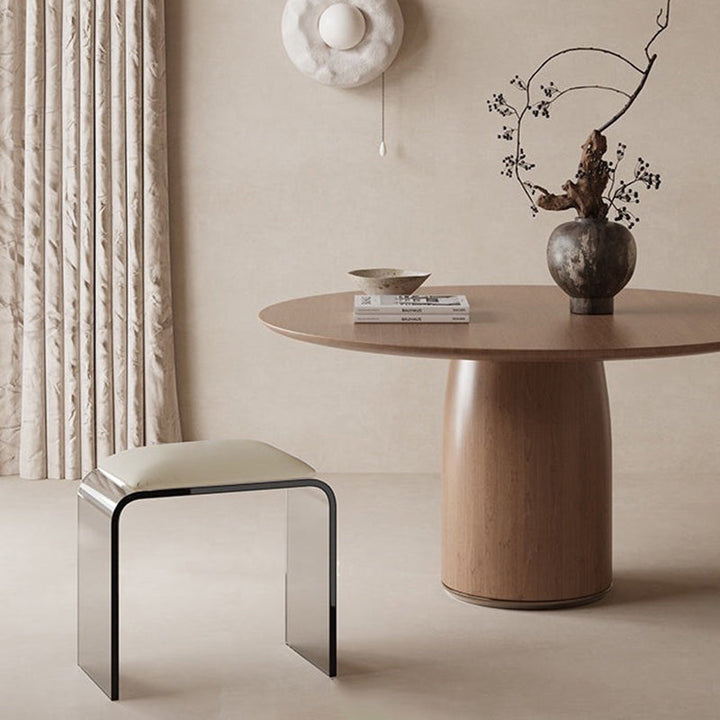 Modern Minimalist Rectangular Acrylic Faux Leather Vanity Stool For Bedroom