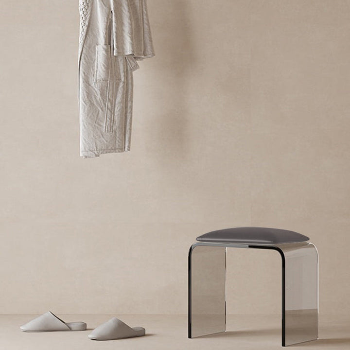 Modern Minimalist Rectangular Acrylic Faux Leather Vanity Stool For Bedroom