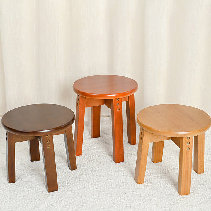 Traditional Chinese Round Solid Wood Low Stool For Living Room
