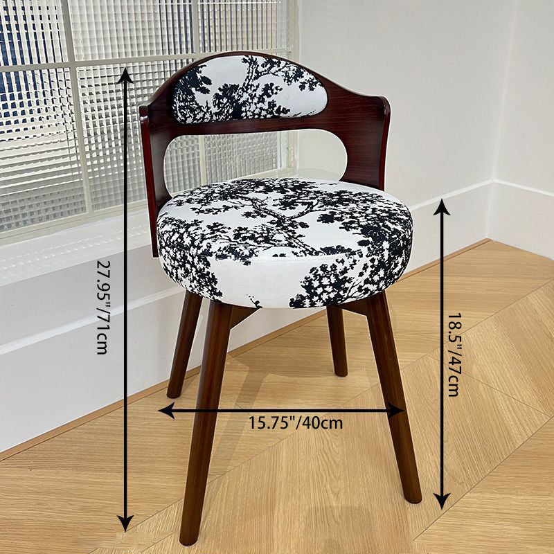 Contemporary Retro Swivel Round Upholstered Solid Wood Frame Fabric Vanity Stool Backrest For Bedroom