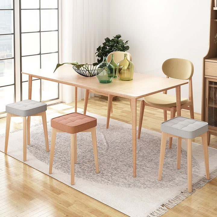 Modern Minimalist Square Beech Wood Solid Wood Synthetic Fabric Stackable Stool For Living Room