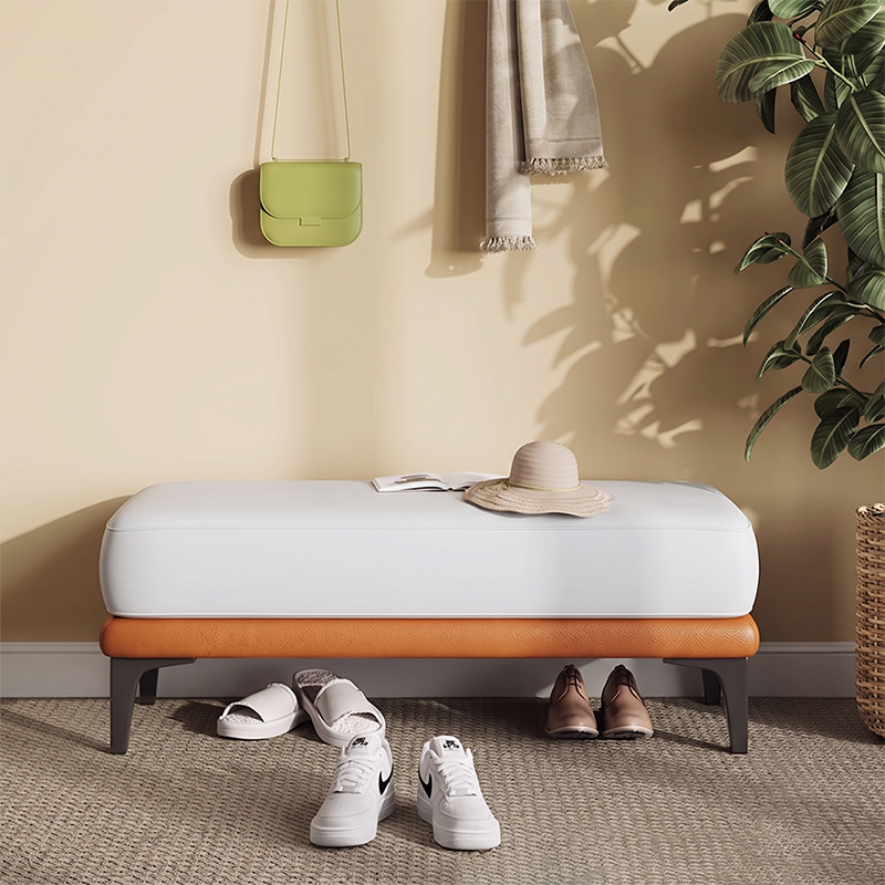 Modern Minimalist Rectangular Synthetic Fabric Sponge Solid Wood Iron Bench For Living Room