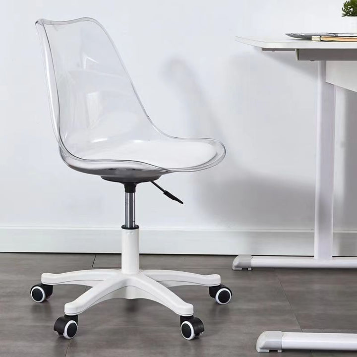 Modern Minimalist PU Leather Acrylic Plastic Mid-Back Swivel Height Adjustable Desk Chair Backrest Armless For Home Office