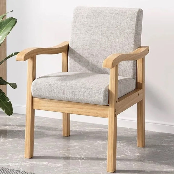 Modern Minimalist Square Rectangular Rubberwood Cotton-linen Desk Chair Backrest Armrest For Home Office