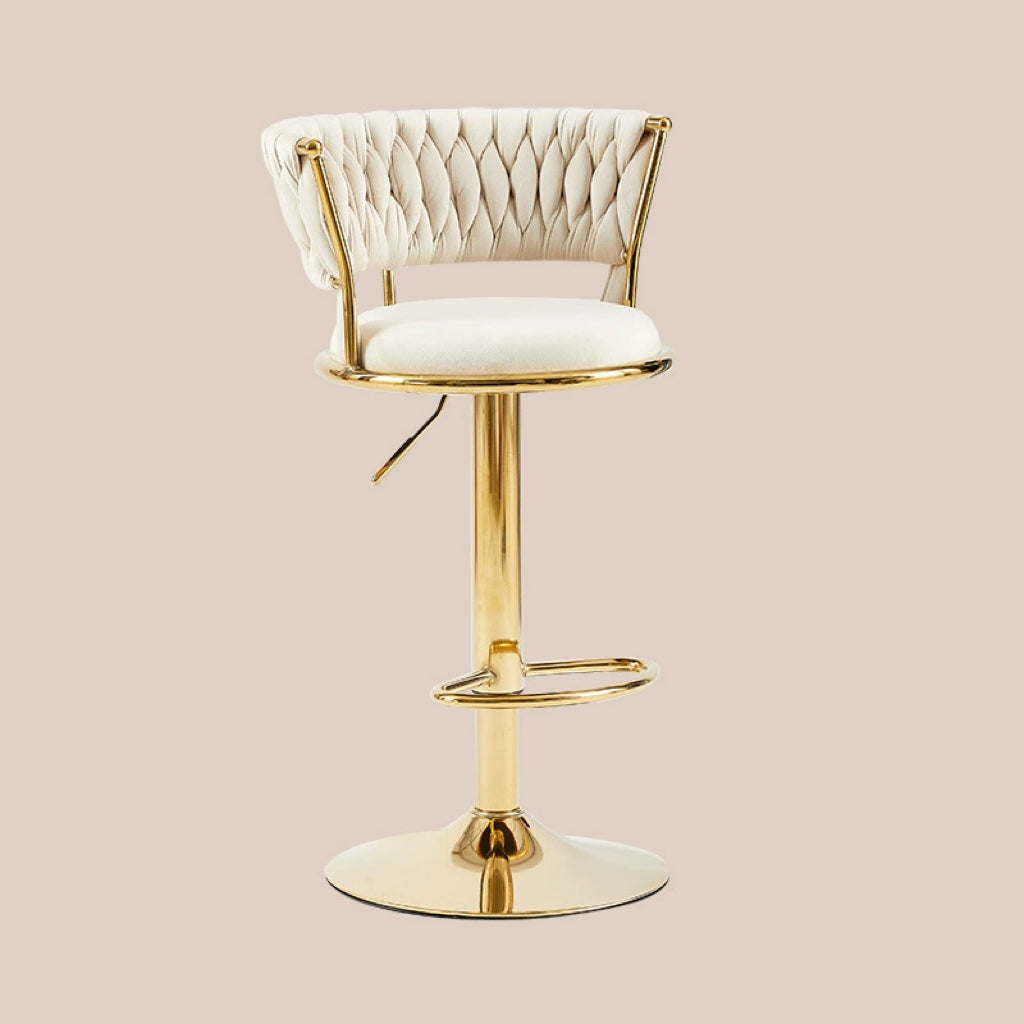 Contemporary Nordic Round Velvet Iron Swivel Height-adjustable Bar Stool Backrest Armless For Dining Room &amp; Kitchen