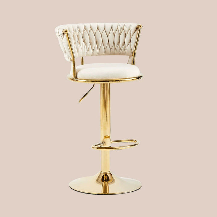 Contemporary Nordic Round Velvet Iron Swivel Height-adjustable Bar Stool Backrest Armless For Dining Room &amp; Kitchen