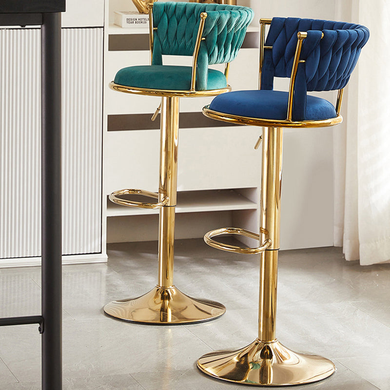 Contemporary Nordic Round Velvet Iron Swivel Height-adjustable Bar Stool Backrest Armless For Dining Room &amp; Kitchen