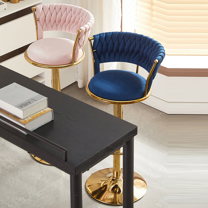Contemporary Nordic Round Velvet Iron Swivel Height-adjustable Bar Stool Backrest Armless For Dining Room &amp; Kitchen