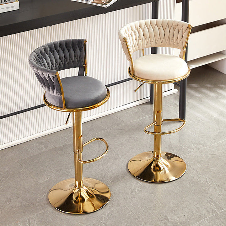 Contemporary Nordic Round Velvet Iron Swivel Height-adjustable Bar Stool Backrest Armless For Dining Room &amp; Kitchen
