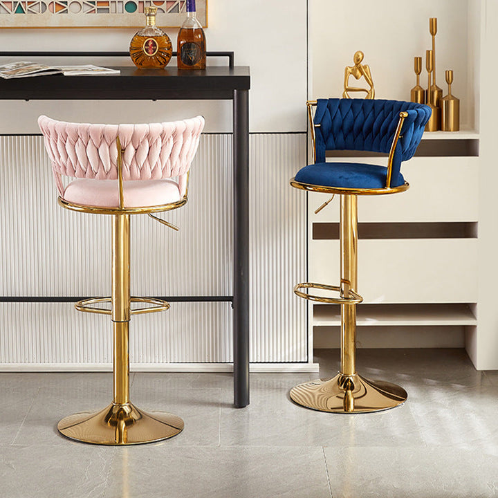 Contemporary Nordic Round Velvet Iron Swivel Height-adjustable Bar Stool Backrest Armless For Dining Room &amp; Kitchen