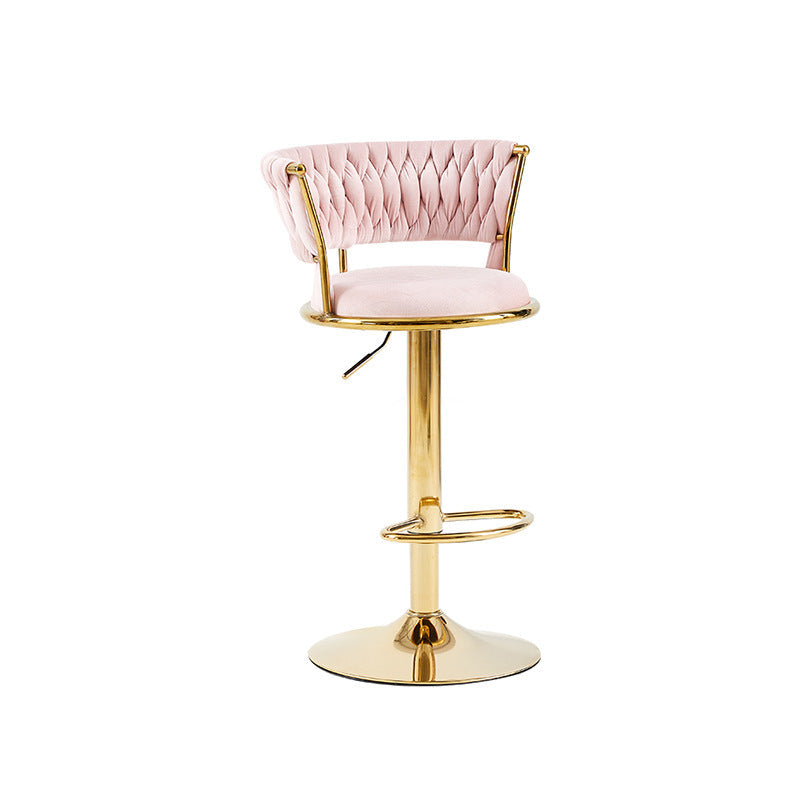 Contemporary Nordic Round Velvet Iron Swivel Height-adjustable Bar Stool Backrest Armless For Dining Room &amp; Kitchen