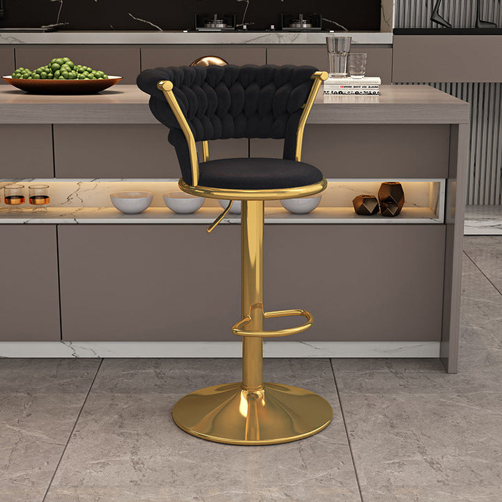 Contemporary Nordic Round Velvet Iron Swivel Height-adjustable Bar Stool Backrest Armless For Dining Room &amp; Kitchen