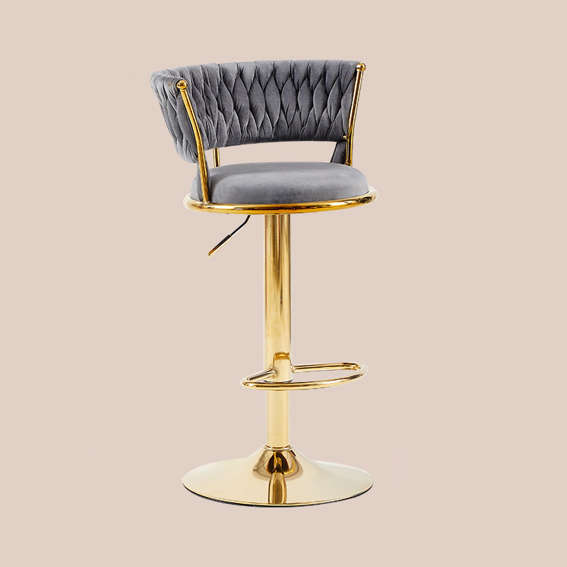 Contemporary Nordic Round Velvet Iron Swivel Height-adjustable Bar Stool Backrest Armless For Dining Room &amp; Kitchen