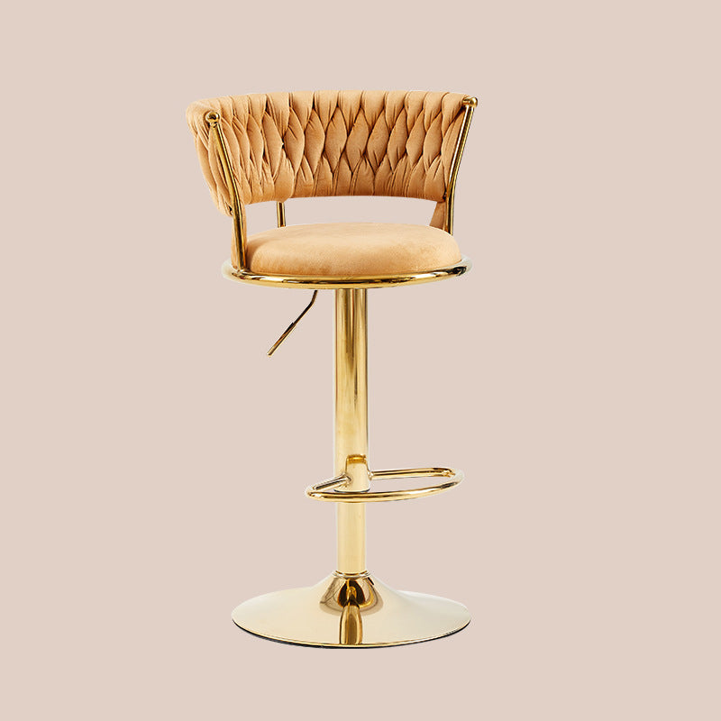 Contemporary Nordic Round Velvet Iron Swivel Height-adjustable Bar Stool Backrest Armless For Dining Room &amp; Kitchen