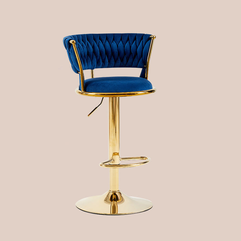 Contemporary Nordic Round Velvet Iron Swivel Height-adjustable Bar Stool Backrest Armless For Dining Room &amp; Kitchen