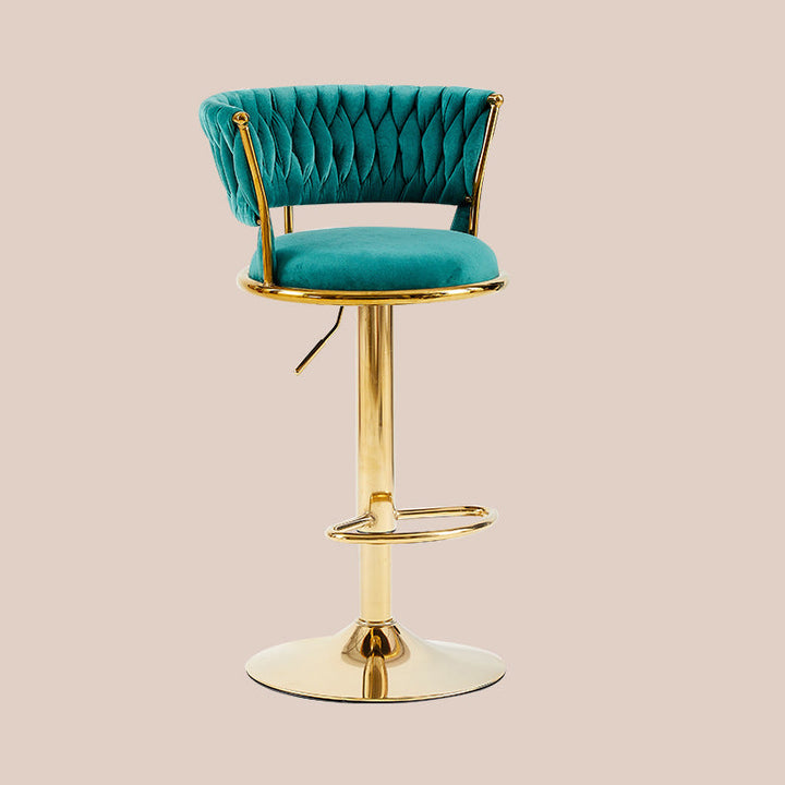 Contemporary Nordic Round Velvet Iron Swivel Height-adjustable Bar Stool Backrest Armless For Dining Room &amp; Kitchen