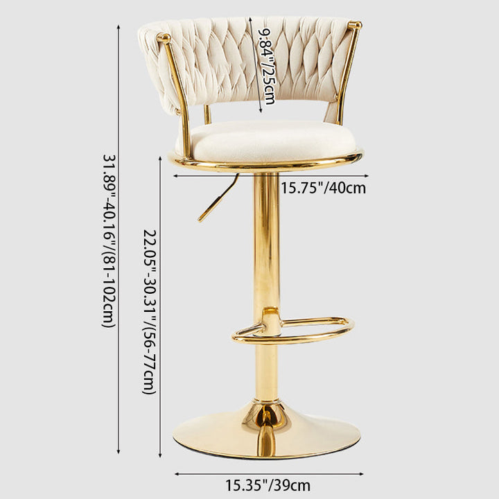 Contemporary Nordic Round Velvet Iron Swivel Height-adjustable Bar Stool Backrest Armless For Dining Room &amp; Kitchen