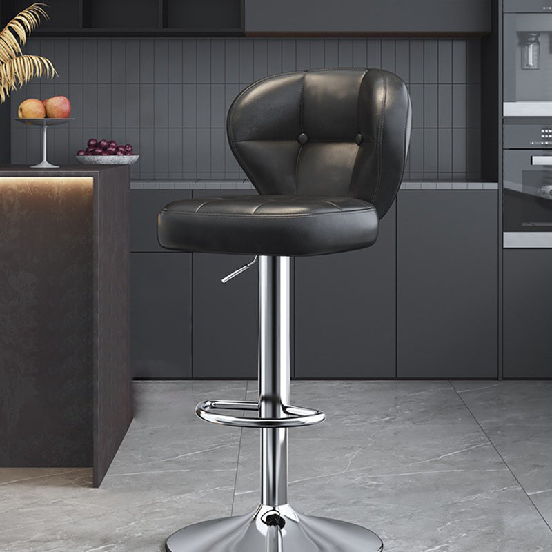 Modern Minimalist Square Rectangular Faux Nappa Leather Carbon Steel Swivel Height-adjustable Bar Stool Backrest Armless For Dining Room &amp; Kitchen