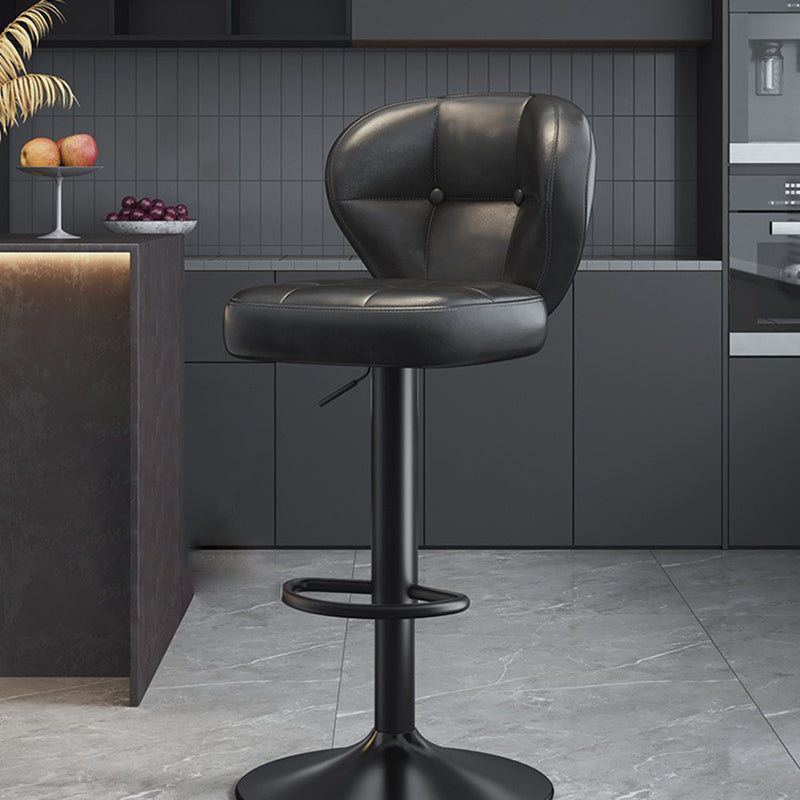 Modern Minimalist Square Rectangular Faux Nappa Leather Carbon Steel Swivel Height-adjustable Bar Stool Backrest Armless For Dining Room &amp; Kitchen