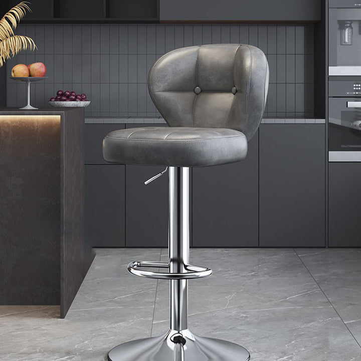 Modern Minimalist Square Rectangular Faux Nappa Leather Carbon Steel Swivel Height-adjustable Bar Stool Backrest Armless For Dining Room &amp; Kitchen