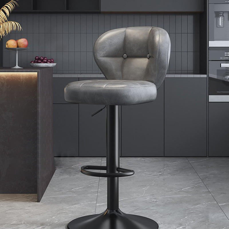 Modern Minimalist Square Rectangular Faux Nappa Leather Carbon Steel Swivel Height-adjustable Bar Stool Backrest Armless For Dining Room &amp; Kitchen