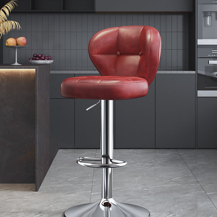 Modern Minimalist Square Rectangular Faux Nappa Leather Carbon Steel Swivel Height-adjustable Bar Stool Backrest Armless For Dining Room &amp; Kitchen