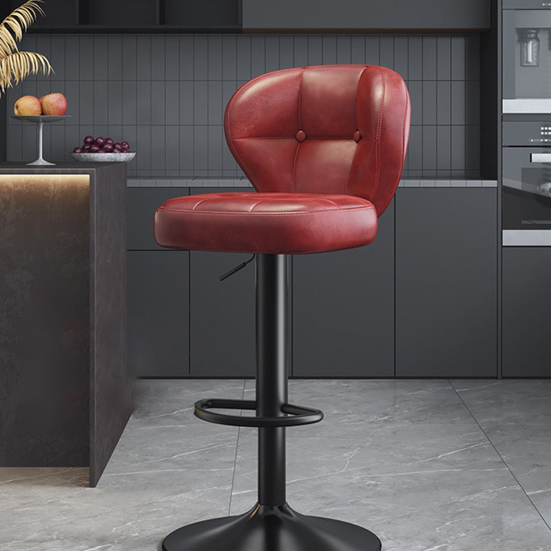 Modern Minimalist Square Rectangular Faux Nappa Leather Carbon Steel Swivel Height-adjustable Bar Stool Backrest Armless For Dining Room &amp; Kitchen