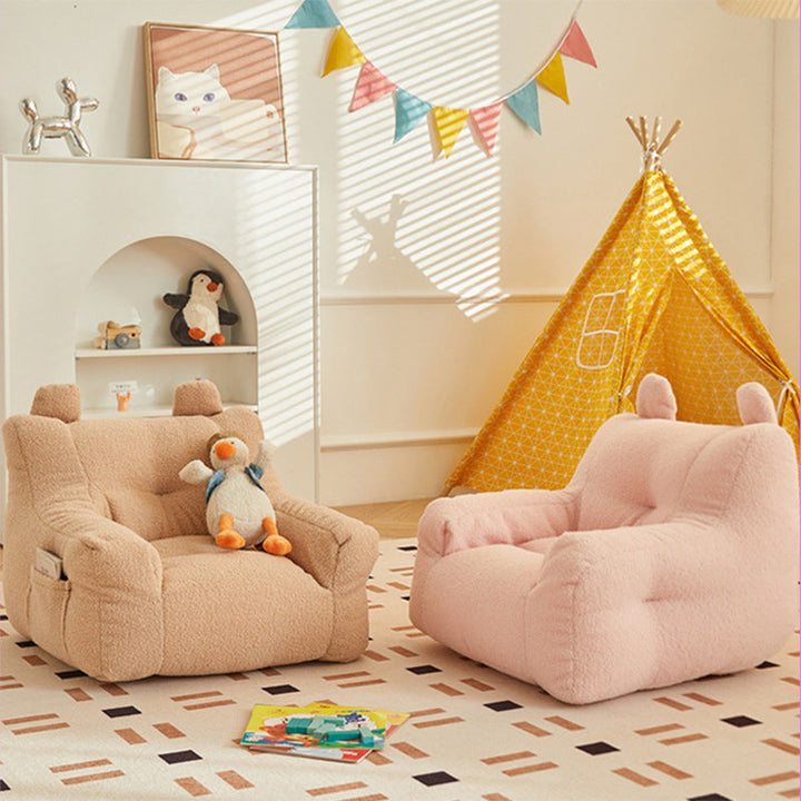 Contemporary Creative Kids Square Cute Ear Sherpa Fabric EPS Sofa Armrest Backrest Storage Pocket For Living Room
