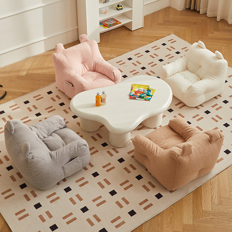 Contemporary Creative Kids Square Cute Ear Sherpa Fabric EPS Sofa Armrest Backrest Storage Pocket For Living Room