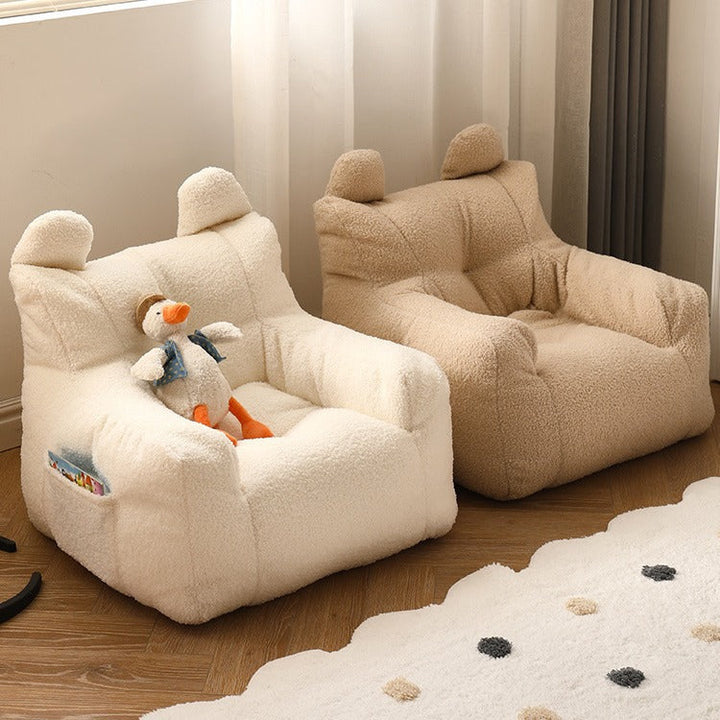 Contemporary Creative Kids Square Cute Ear Sherpa Fabric EPS Sofa Armrest Backrest Storage Pocket For Living Room