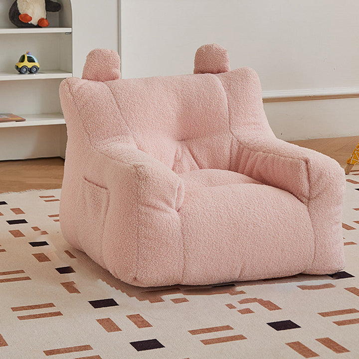 Contemporary Creative Kids Square Cute Ear Sherpa Fabric EPS Sofa Armrest Backrest Storage Pocket For Living Room