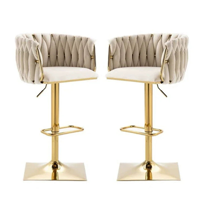 Modern Luxury Velvet Metal Sponge Oval Liftable Bar Stool Backrest Footrest Swivel For Kitchen