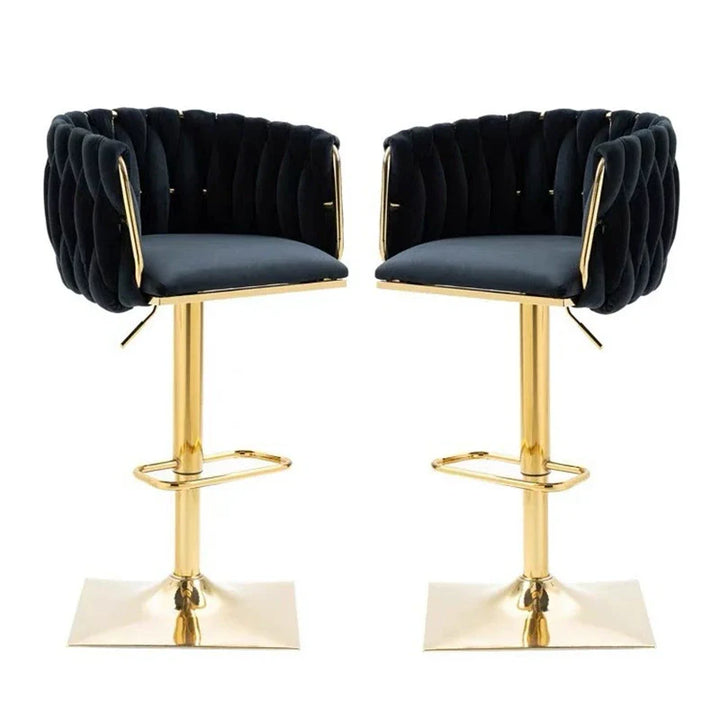 Modern Luxury Velvet Metal Sponge Oval Liftable Bar Stool Backrest Footrest Swivel For Kitchen