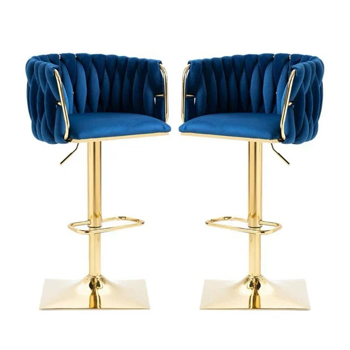 Modern Luxury Velvet Metal Sponge Oval Liftable Bar Stool Backrest Footrest Swivel For Kitchen