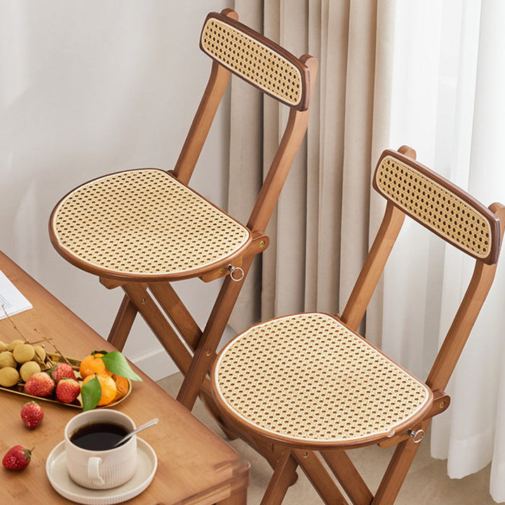 Traditional Japanese Weaving Resin Bamboo Oval Foldable Bar Stool Backrest Footrest For Kitchen