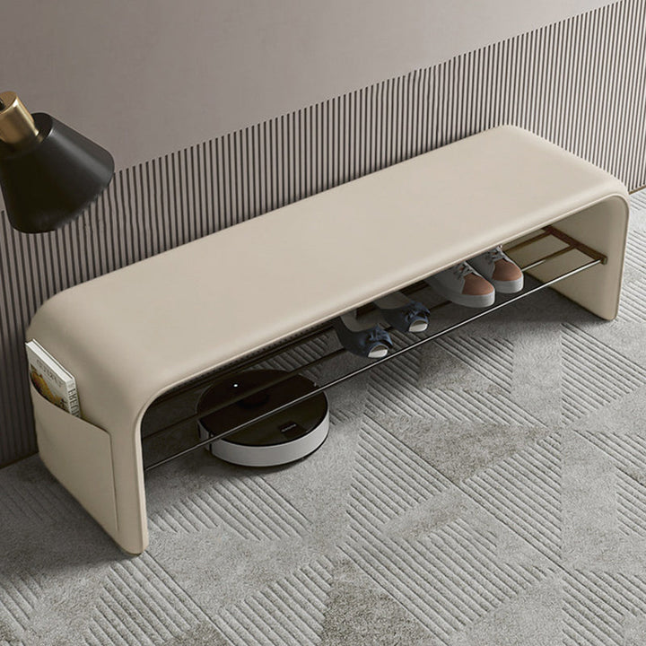 Modern Simplicity Eco-friendly Synthetic Leather Carbon Steel Rectangular Shoe Shelf Bench 2-Tier Storage For Entryway