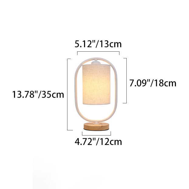 Contemporary Scandinavian Cylinder Solid Wood Fabric Metal 1-Light Table Lamp For Bedroom