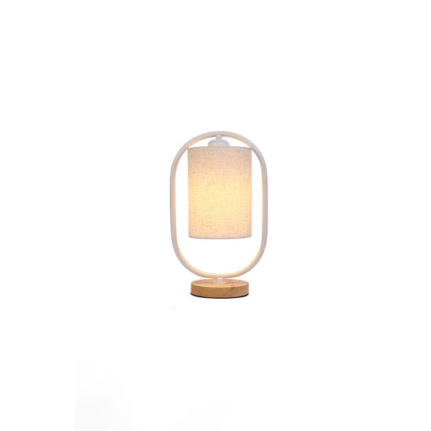 Contemporary Scandinavian Cylinder Solid Wood Fabric Metal 1-Light Table Lamp For Bedroom