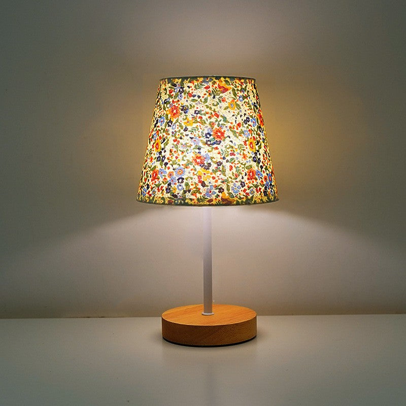Modern Minimalist Trapezoidal Solid Wood Fabric LED Table Lamp For Bedroom