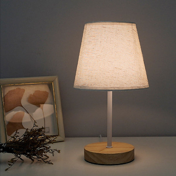 Modern Minimalist Trapezoidal Solid Wood Fabric LED Table Lamp For Bedroom