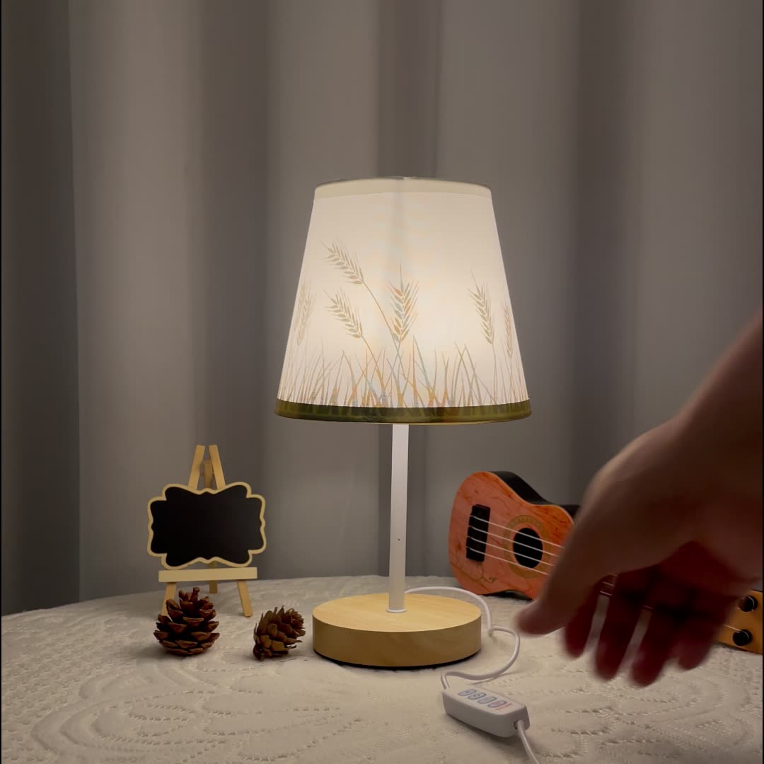 Modern Minimalist Trapezoidal Solid Wood Fabric LED Table Lamp For Bedroom